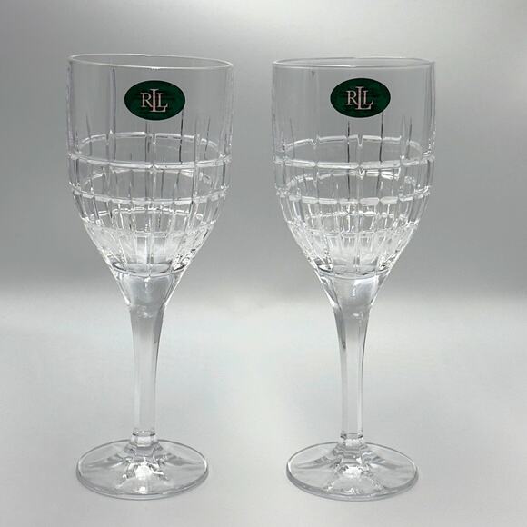 New Ralph Lauren Cocktail Party Two Crystal Glasses Wine Water Goblet Germany - Picture 1 of 8